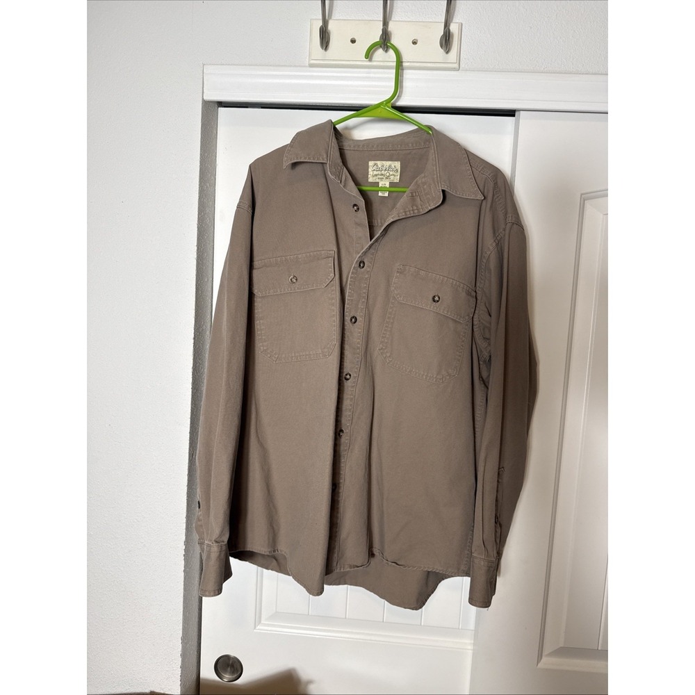 Vintage Cabelas Shirt Mens L Brown Heavy Cotton Canvas Button‎ Up Safari Hunting